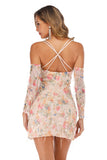 Women Evening Gown Sexy V-neck off-the-Shoulder Spaghetti-Strap Floral Print Tassel Sequins Dress