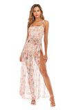 Women's Evening Gown Sexy Sling See-through Printed Sequins Dress Long Dress