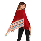 Women Knitted Sweater Autumn Vintage Tassel Cloak Ethnic Style Turtleneck Knitting Cape and Shawl