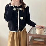 Women Knitted Cardigan Three-Dimensional Flower Knitted Cardigan Sweater Loose Top