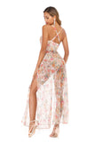 Women's Evening Gown Sexy Sling See-through Printed Sequins Dress Long Dress