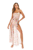 Women's Evening Gown Sexy Sling See-through Printed Sequins Dress Long Dress
