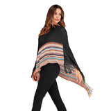 Women Knitted Sweater Autumn Vintage Tassel Cloak Ethnic Style Turtleneck Knitting Cape and Shawl