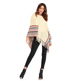 Women Knitted Sweater Autumn Vintage Tassel Cloak Ethnic Style Turtleneck Knitting Cape and Shawl