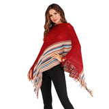 Women Knitted Sweater Autumn Vintage Tassel Cloak Ethnic Style Turtleneck Knitting Cape and Shawl