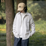 Unisex Shirts Autumn Vertical Striped Pocket Shirt