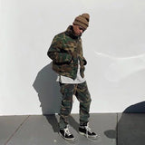 MIJKO Mens Vintage Pants Multi-pocket-breasted camouflage slacks