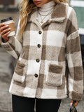 Women's Trench Coat Autumn and Winter Women's Lapel Long Sleeve Mid-Length Plaid Single-Breasted Double-Sided Velvet Casual Coat