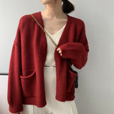 Women Cardigan Sweater Autumn Long Sleeve Knitted Cardigan Loose 8t3031