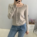 Women Cardigan Sweater Autumn U Collar Knitted Long Sleeve Cardigan Coat 8t5009