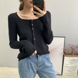 Women Cardigan Sweater Autumn U Collar Knitted Long Sleeve Cardigan Coat 8t5009