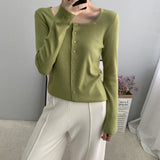 Women Cardigan Sweater Autumn U Collar Knitted Long Sleeve Cardigan Coat 8t5009