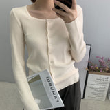Women Cardigan Sweater Autumn U Collar Knitted Long Sleeve Cardigan Coat 8t5009