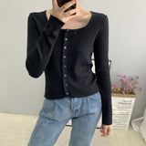 Women Cardigan Sweater Autumn U Collar Knitted Long Sleeve Cardigan Coat 8t5009