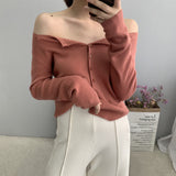 Women Cardigan Sweater Autumn U Collar Knitted Long Sleeve Cardigan Coat 8t5009