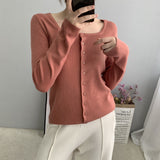 Women Cardigan Sweater Autumn U Collar Knitted Long Sleeve Cardigan Coat 8t5009