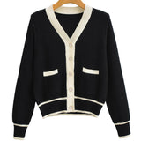 Women Sweater Knitwear Fall/Winter Classic Style Contrast Color V-neck Knitted Cardigan