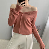 Women Cardigan Sweater Autumn U Collar Knitted Long Sleeve Cardigan Coat 8t5009