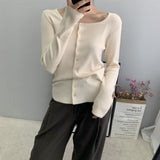 Women Cardigan Sweater Autumn U Collar Knitted Long Sleeve Cardigan Coat 8t5009