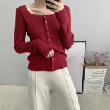Women Cardigan Sweater Autumn U Collar Knitted Long Sleeve Cardigan Coat 8t5009