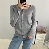 Women Cardigan Sweater Autumn U Collar Knitted Long Sleeve Cardigan Coat 8t5009