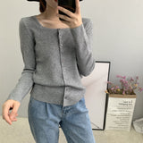 Women Cardigan Sweater Autumn U Collar Knitted Long Sleeve Cardigan Coat 8t5009