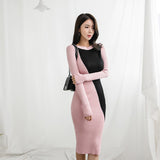 Women Maxi Dress Autumn and Winter round Neck Long Sleeve Mid-Length Hip Knitwear Dress