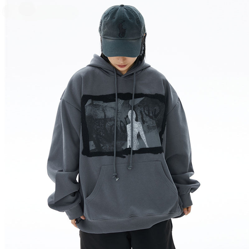 Men Hoodie Flocking Embroidered Couple Hooded Sweater