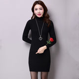 Women Maxi Dress Fall/Winter Slim Turtleneck Hip-Wrapped Sweater