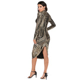 Women Evening Gown Autumn and Winter round Neck Long Sleeve Serpentine Sequined Sexy Dress