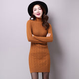 Women Maxi Dress Fall/Winter Slim Turtleneck Hip-Wrapped Sweater