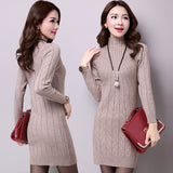 Women Maxi Dress Fall/Winter Slim Turtleneck Hip-Wrapped Sweater