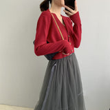 Women Cardigan Sweater Fall V-neck Button Sweater Cardigan 8t5018