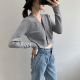 Women Cardigan Sweater Fall V-neck Button Sweater Cardigan 8t5018