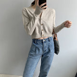 Women Cardigan Sweater Fall V-neck Button Sweater Cardigan 8t5018