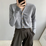 Women Cardigan Sweater Fall V-neck Button Sweater Cardigan 8t5018