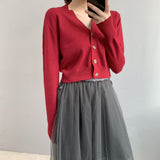 Women Cardigan Sweater Fall V-neck Button Sweater Cardigan 8t5018