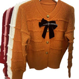 Women Knitted Cardigan round Neck Bowknot