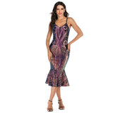 Women Evening Gown Sexy Sling Backless Sequins Dress
