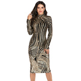Women Evening Gown Autumn and Winter round Neck Long Sleeve Serpentine Sequined Sexy Dress