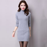 Women Maxi Dress Fall/Winter Slim Turtleneck Hip-Wrapped Sweater