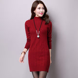 Women Maxi Dress Fall/Winter Slim Turtleneck Hip-Wrapped Sweater