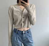 Women Cardigan Sweater Fall V-neck Button Sweater Cardigan 8t5018