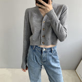 Women Cardigan Sweater Fall V-neck Button Sweater Cardigan 8t5018
