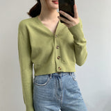 Women Cardigan Sweater Fall V-neck Button Sweater Cardigan 8t5018
