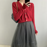 Women Cardigan Sweater Fall V-neck Button Sweater Cardigan 8t5018
