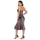 Women Evening Gown Sexy Sling Backless Sequins Dress