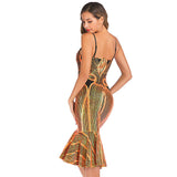 Women Evening Gown Sexy Sling Backless Sequins Dress