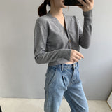 Women Cardigan Sweater Fall V-neck Button Sweater Cardigan 8t5018