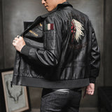 Red Leather Jacket PU Leather Coat for Men Lapel Embroidery Motorcycle Clothing Spring and Autumn